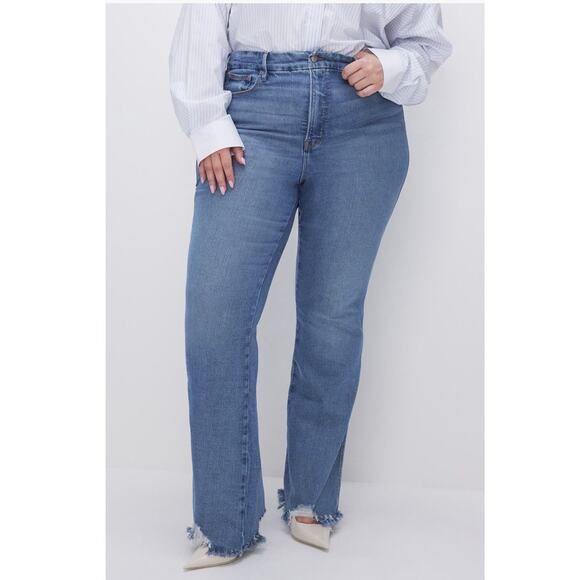 NWT GOOD AMERICAN Good Curve Bootcut Super High Rise Jeans Chew Hem Plus Sz 30 - Picture 1 of 13